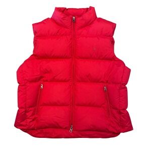 Ralph Lauren Puffer Vest Red Zip Up Embroidered Logo Women Man Size L goose down
